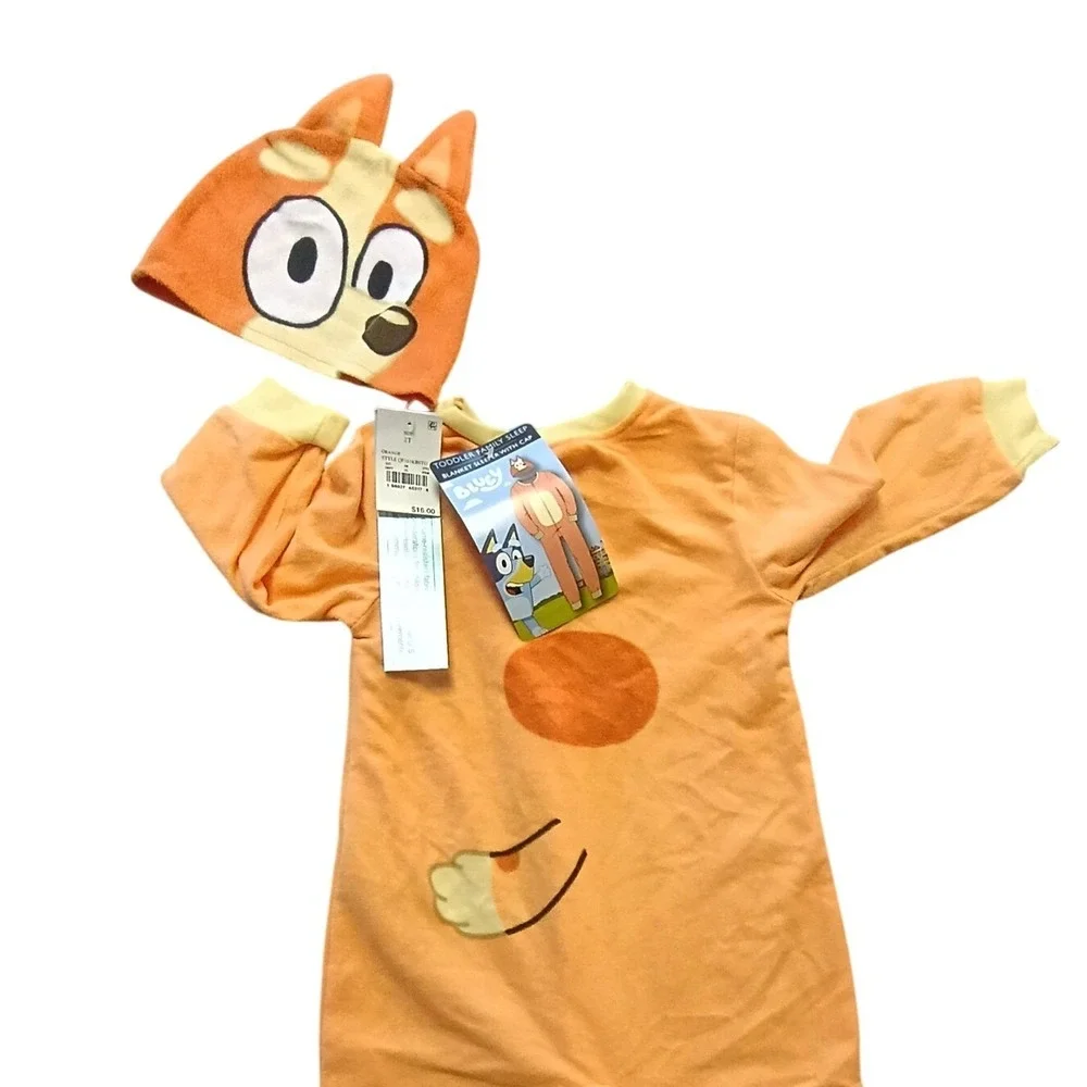 Bluey Bingo Toddler Blanket Sleeper Pajamas with Cap Orange 2T New QF165KBSTG